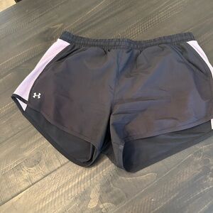 Under Armour Women's Black Shorts with Purple Panels